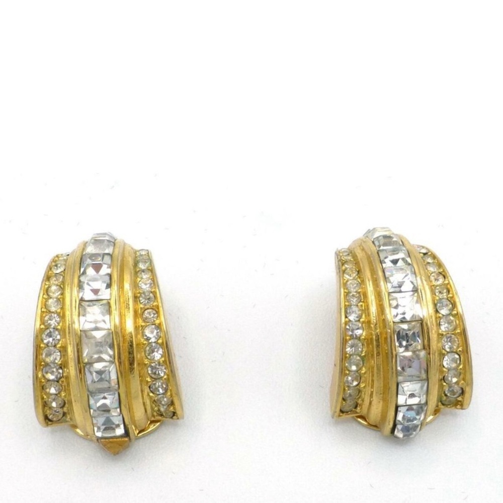 Gorgeous Vintage Christian Dior Art Deco Baquette Rhinestone Clip On Earrings